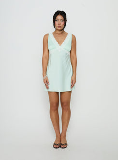 Laurelia Lace V Neck Mini Dress Jelly Mint