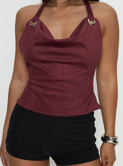 Yasenia Faux Suede Halter Top Burgundy