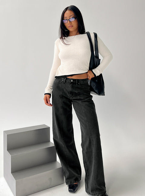 front view of model wearing Princess Polly Keree Lightweight Knit Sweater Cream cropped 