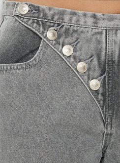 Pipper Asymmetrical Button Up Jeans Grey Wash