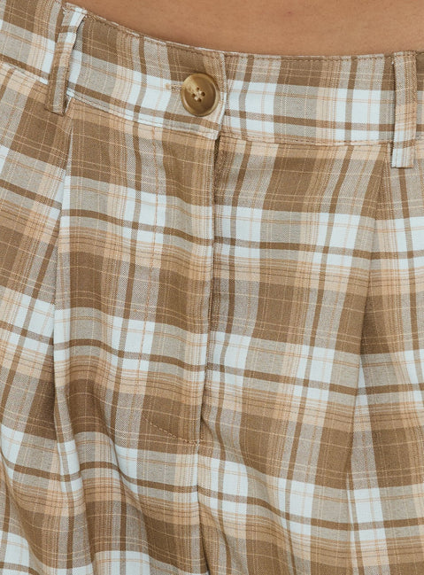 Ashara Mid Length Short Check Brown