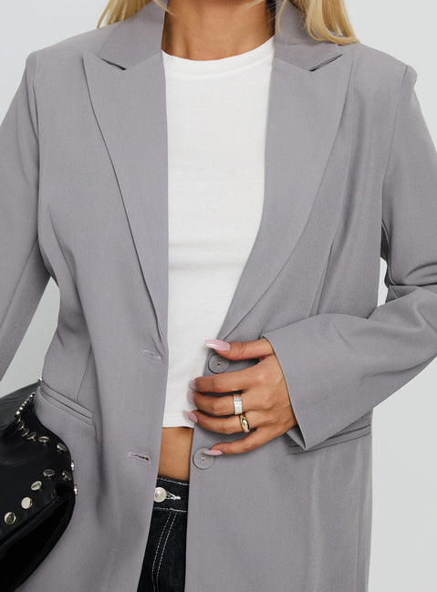 Crowd Pleaser Oversized Blazer Grey