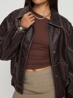 Jaxton Faux Leather Jacket Brown Petite