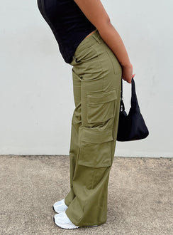 Front view of model wearing  front Princess Polly  Alexis Cargo Pants Khaki