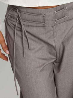 back view of model wearing Princess Polly Just Have Fun Wide Leg Pant Grey Petite High Waisted Pants 