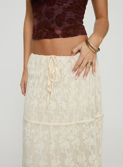 back view of model wearing Princess Polly Oh Plisse Maxi Skirt Cream Maxi 