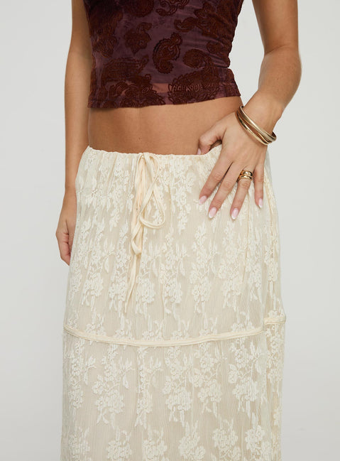 back view of model wearing Princess Polly Oh Plisse Maxi Skirt Cream Maxi 