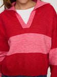 Sweater V neckline, classic collar, striped print, drop shoulder Good stretch, unlined 