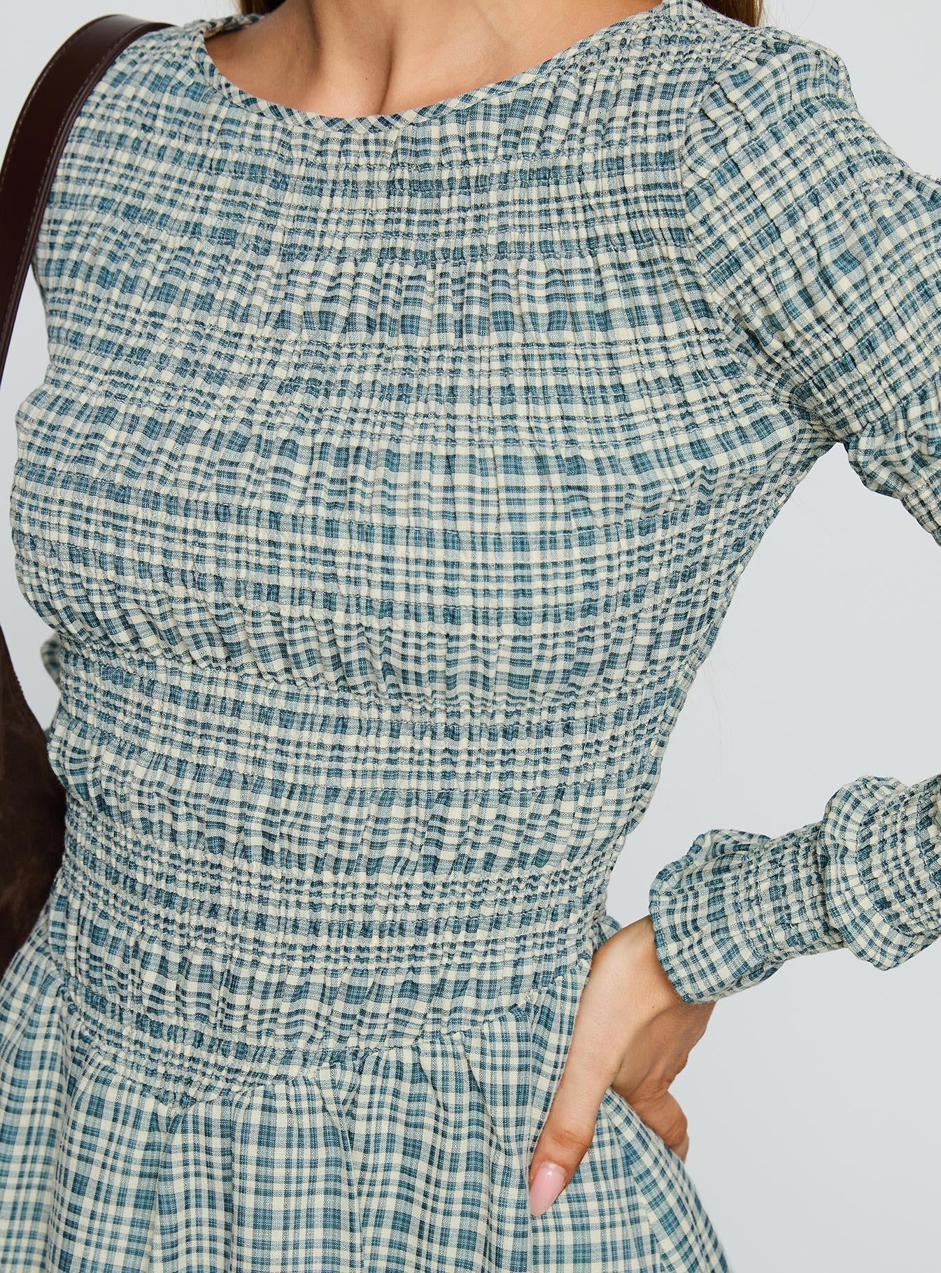 Generations Long Sleeve Mini Dress Green Check