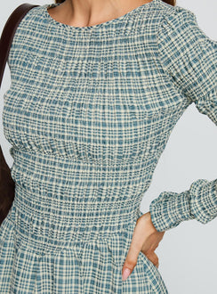 Generations Long Sleeve Mini Dress Green Check
