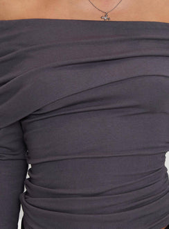 product Princess Polly Erving Long Sleeve Off Shoulder Top Slate Full Sleeves straight 