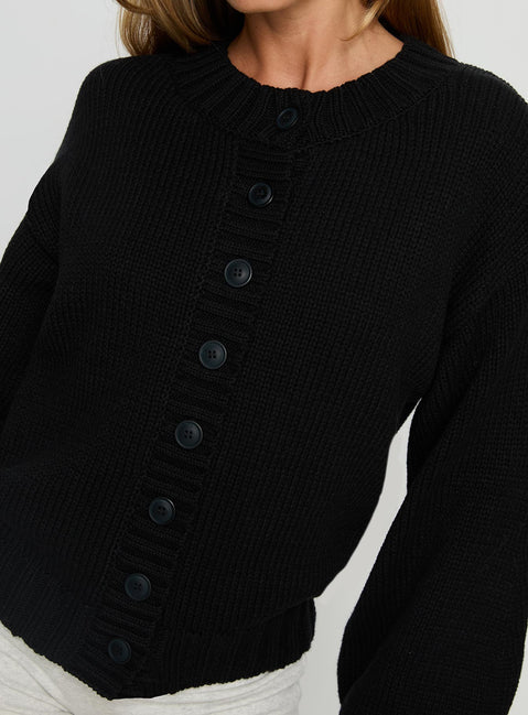 back view of model wearing Princess Polly Edern Cardigan Black Cropped Jumpers Jumpers 