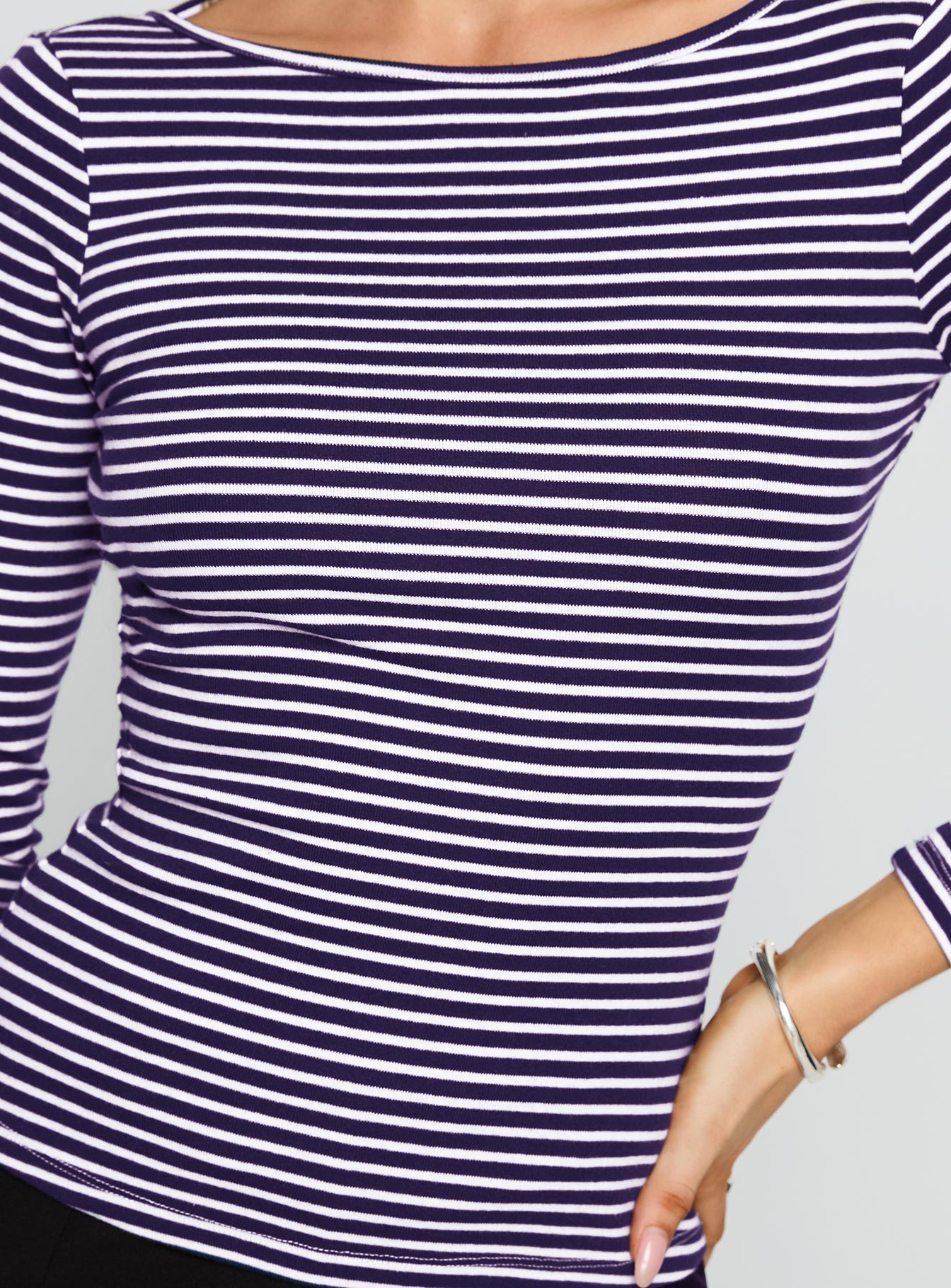 Kambri Backless Long Sleeve Top Navy / White Stripe