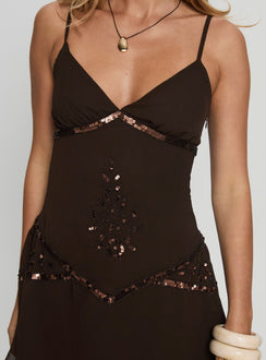 Jesenia Beaded Mini Dress Brown