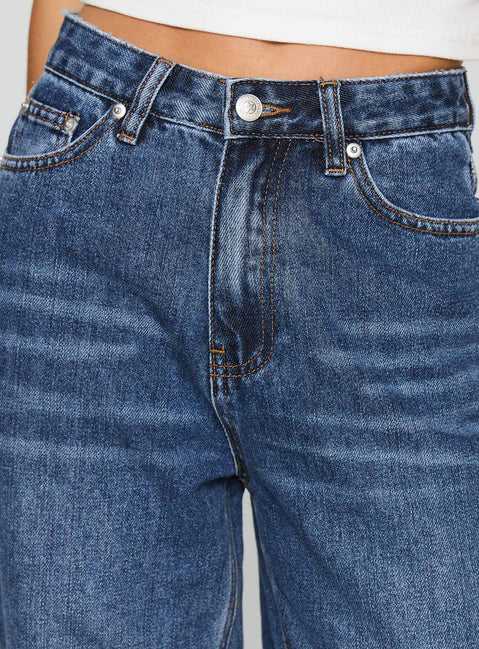 Laid Back Low Rise Straight Leg Jeans Dark Blue Wash