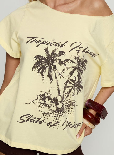 Tropical Islands Off Shoulder Graphic Tee Yellow
