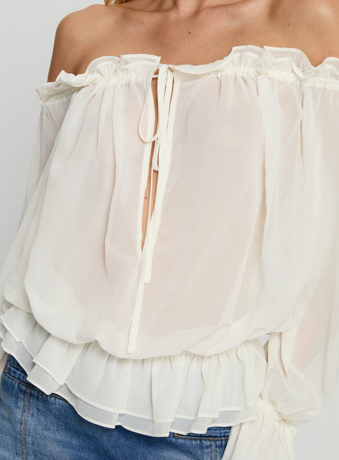 Madelina Frill Long Sleeve Top Cream