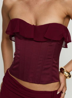 Holliann Strapless Frill Corset Top Wine