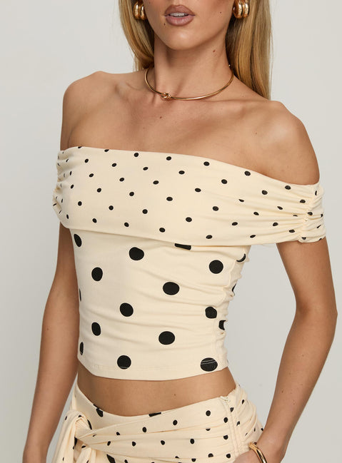 Aneira Off Shoulder Top Cream Polka