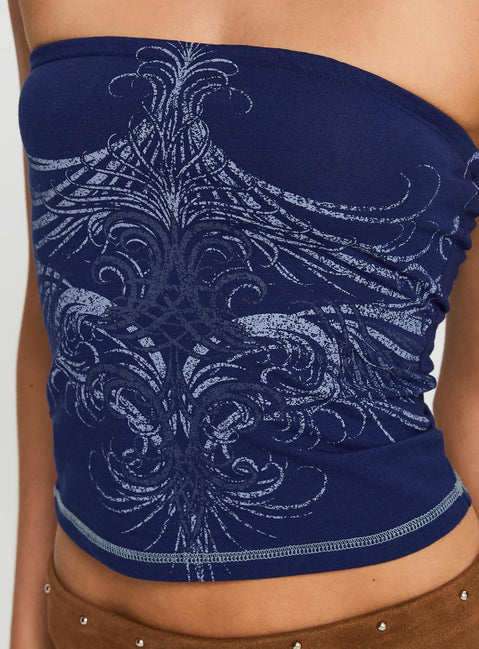 Y2K Grunge Strapless Top Blue