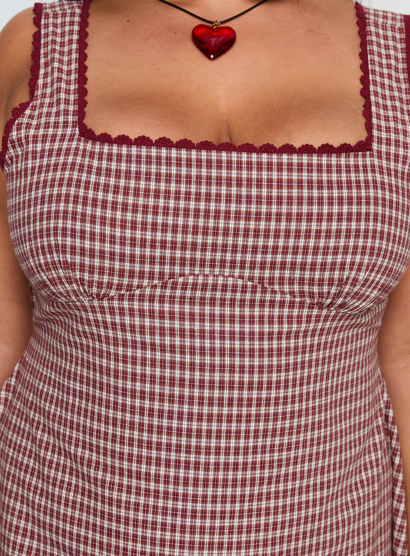 product Princess Polly Dasha Mini Dress Red Check Curve Square Neck 