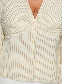 product Princess Polly Life Begins Long Sleeve Lace Trim Top Cream Stripe Curve Full Sleeves Plunger 