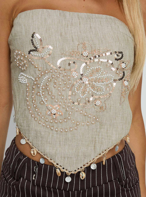 Aldonna Strapless Shell Detail Top Taupe