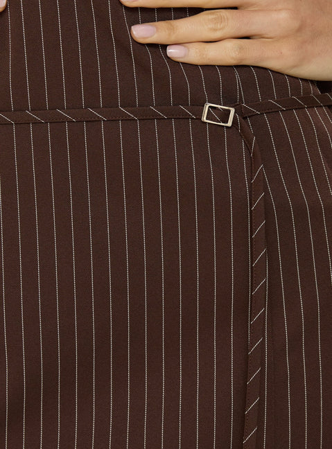 Mikena Strapless Belt Mini Dress Brown Pinstripe