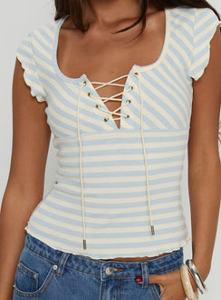 Jacenda Tie Up Short Sleeve Top Blue Stripe