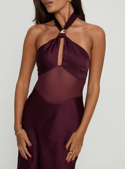 Rosario Halter Sheer Maxi Dress Plum