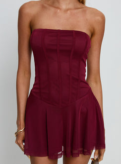 Kristyna Strapless Playsuit Burgundy
