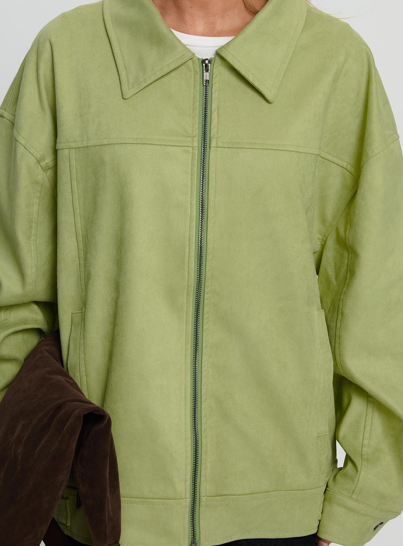 Goldsmith Faux Suede Bomber Jacket Matcha