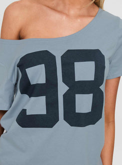 Stayback Wide Neck Graphic Top Blue