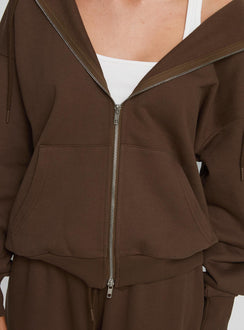 back view of model wearing Princess Polly All Day Oversized Hoodie Chocolate Longline Jumpers 