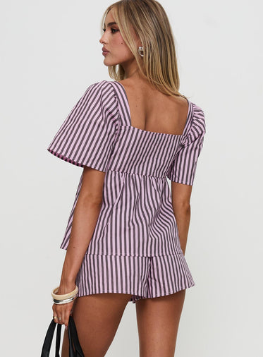 Two Young Hearts Tie Up Set Pink / Brown Stripe