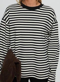 Settle Down Long Sleeve Top Black / White Stripe