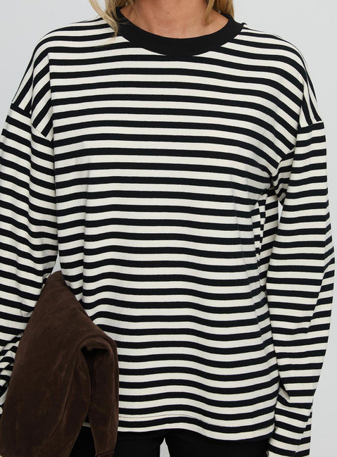 Settle Down Long Sleeve Top Black / White Stripe