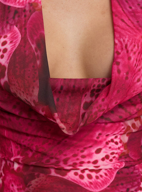 Emely Cowl Neck Halter Mini Dress Pink Multi