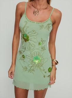 Daphie Beaded Mini Dress Green