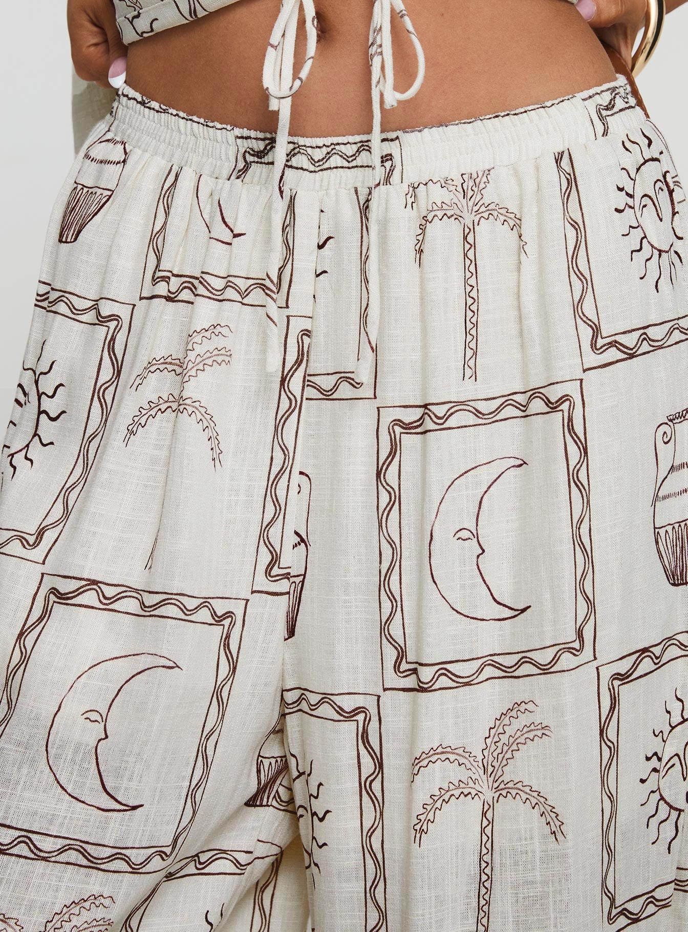 product Princess Polly Sun Dream Pants Cream / Multi High Waisted Pants 