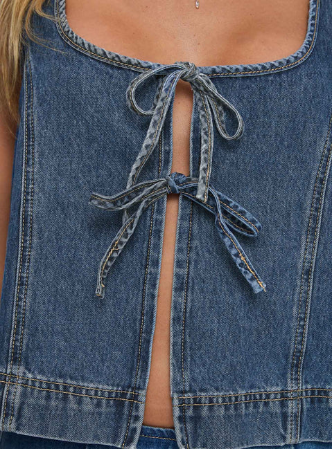 Stefenie Denim Tie Top Mid Wash Tall