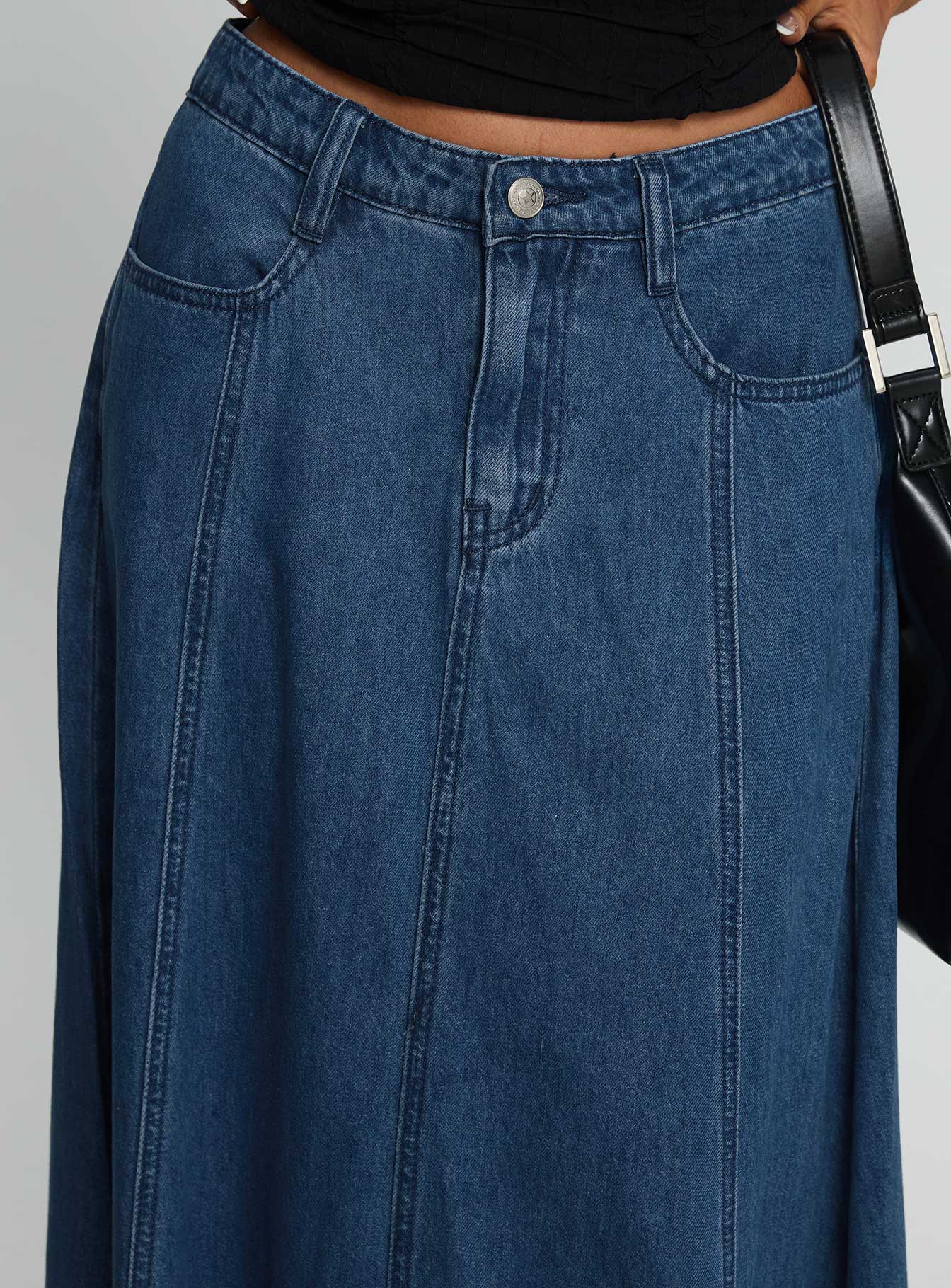 product Princess Polly Charleigh Soft Pleat Denim Maxi Skirt Mid Blue Wash Maxi 