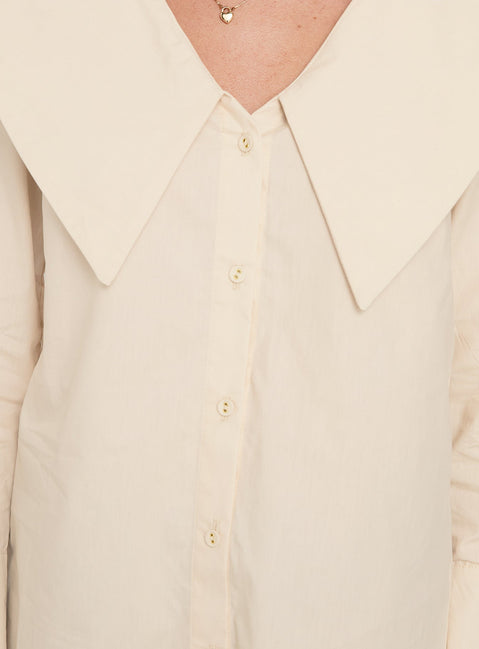 Zelina Oversized Collar Long Sleeve Top Beige