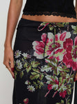 Floral maxi skirt Mesh material, elasticated waistband with drawstring fastening, layered hem Good stretch, unlined  Princess Polly Lower Impact 