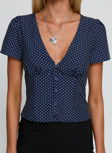Isolda Top Navy Polka