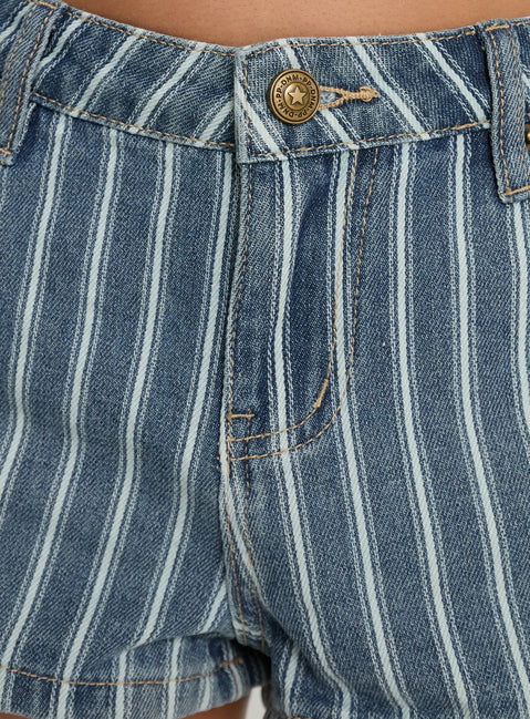 Dreamful Low Rise Mini Denim Shorts Blue Stripe