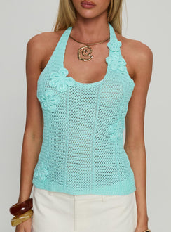 Nalanie Halter Crochet Top Blue