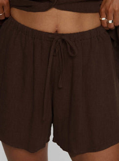 Peni Drawstring Linen Shorts Chocolate