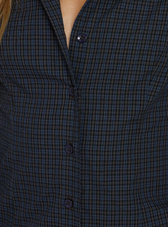 Amorah Cinched Longline Shirt Navy Check
