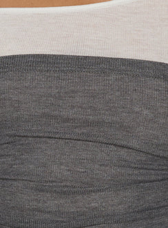 Norra Layered Off Shoulder Long Sleeve Top Grey / White